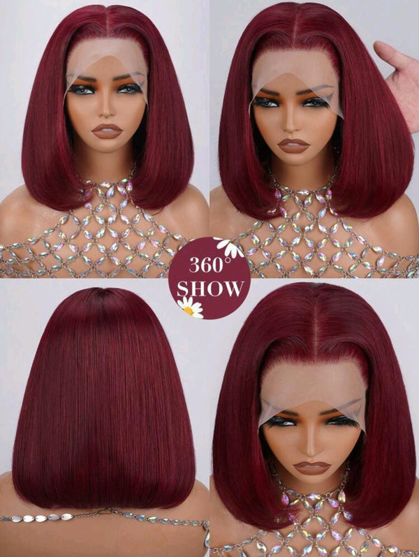 Burgundy Lace Front Human Hair Bob Wig - We Boujee South Africa