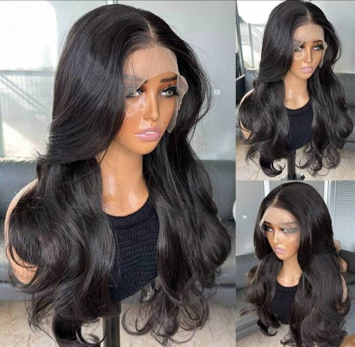 Natural Black Curtain Bangs Lace Front Wig - 22" - We Boujee South Africa
